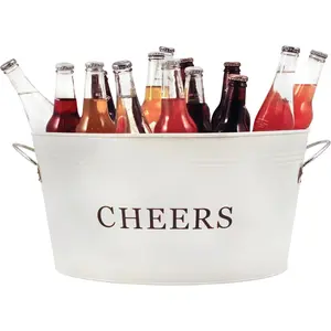 Cheers Beverage Tub Galvanized Tubs for Entertaining Drink Buckets for Parties Large Ice Tub and Gift Basket Beer Buckets Cream 6.3 Gallons Set of 1