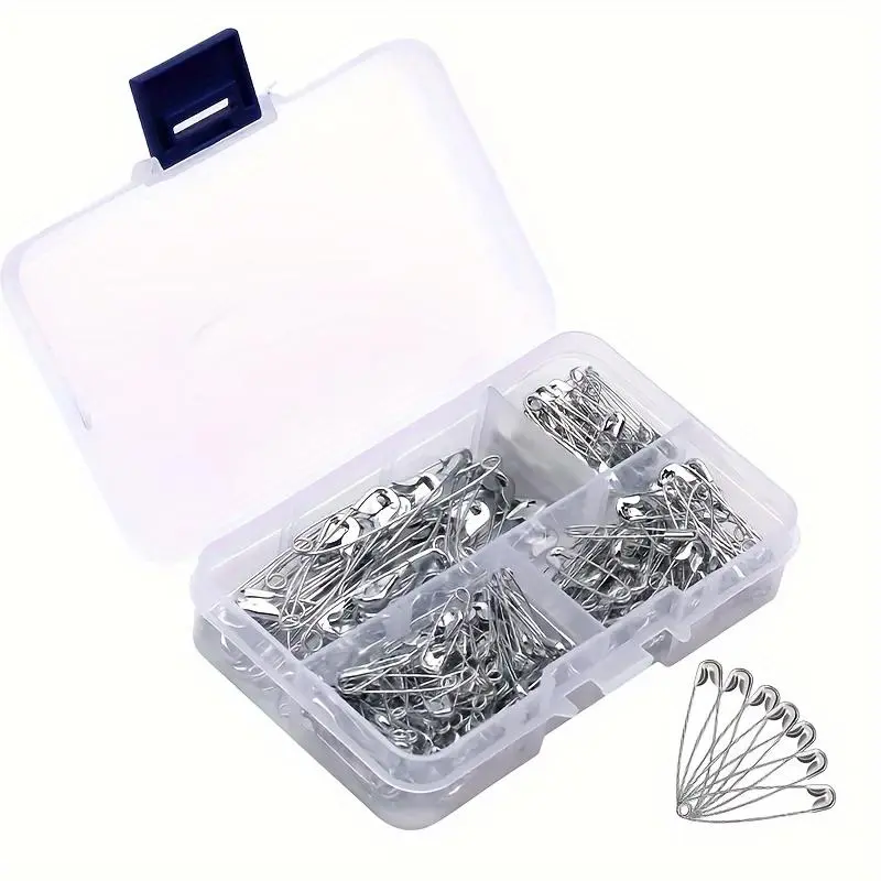 250pcs Household Safety Pins, 4 Different Sizes of Durable, Silvery Size Safety Pins in Bulk, Rust-Proof, Sharp Edge Safety Pins for Clothes and Sewing