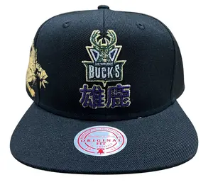 Men's Mitchell & Ness Black NBA Milwaukee Bucks Water Tiger HWC Snapback