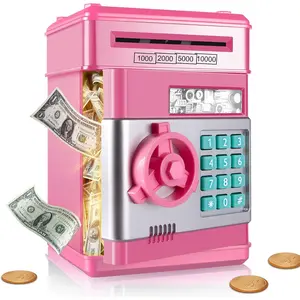 Kid Piggy Bank, Electronic Kids' Money Bank with Password Code Lock, Auto Scroll Paper, Coin Bank for Kids for Real Money, Gifts Toys for 3-12 Years Old Girls, Pink