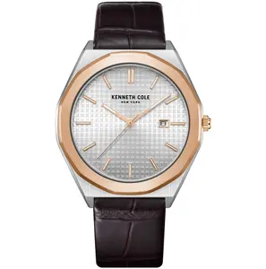 Kenneth Cole Men's Classic Casual 41mm Quartz Watch, KCWGB2234210, Leather Band, Stainless Steel Case, 30m (100 ft) Water Resistance, Not Sure Fit Note