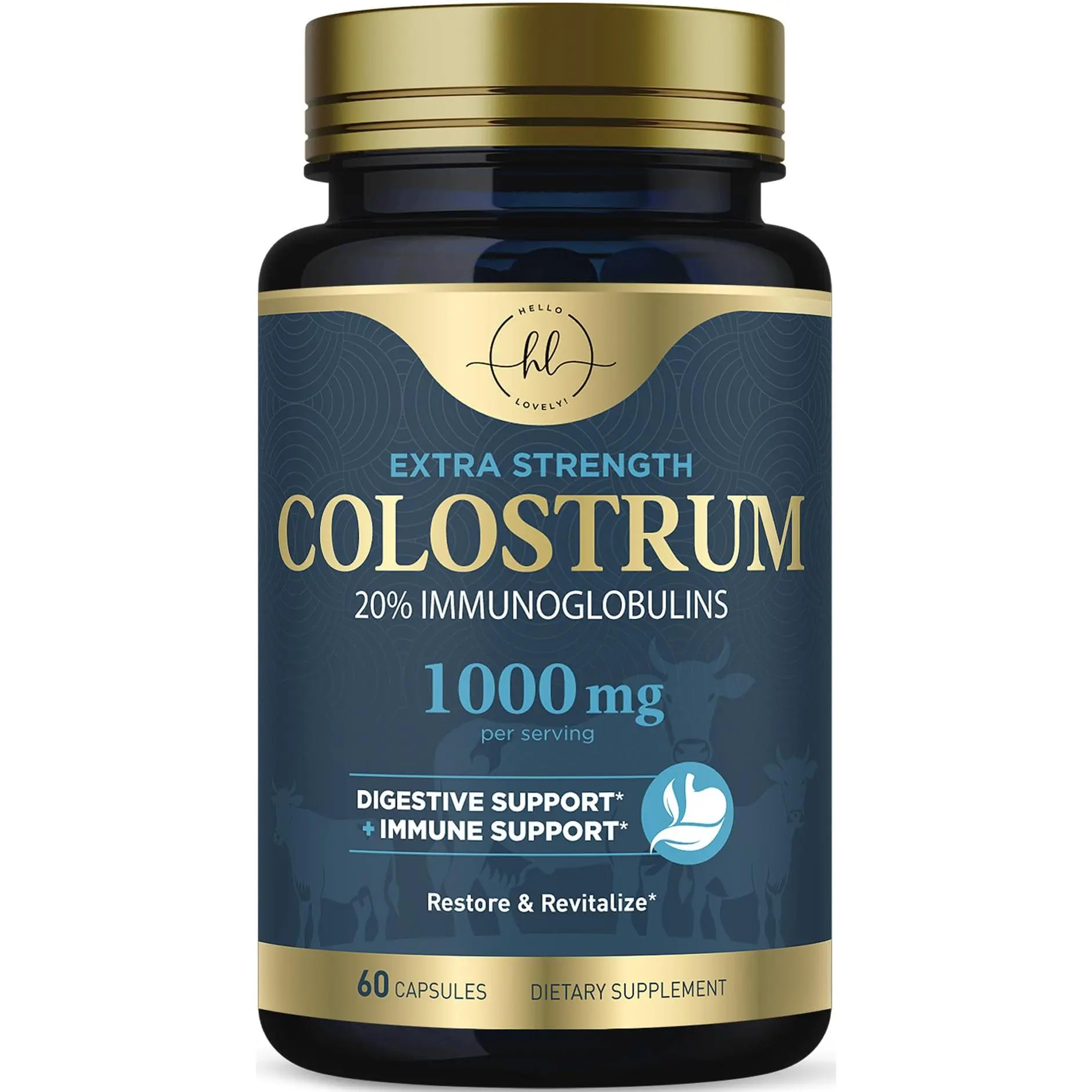 Colostrum Supplement 1000mg - Extra Strength 20% Immunoglobulins, Bovine Colostrum for Gut Health, Digestion & Immune Support, Skin & Hair Growth Support for Women, Bottled in The USA - 60 & 120 Count Capsules Healthcare Fitness