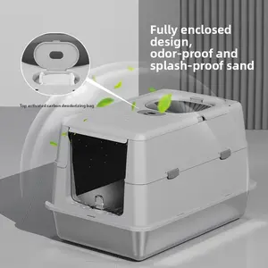 Fully enclosed stainless steel cat litter box, extra-large, high-sided, flip-top design, prevents splashing and litter from being carried out Trash Can traysold Self-Cleaning Waterproof Liners