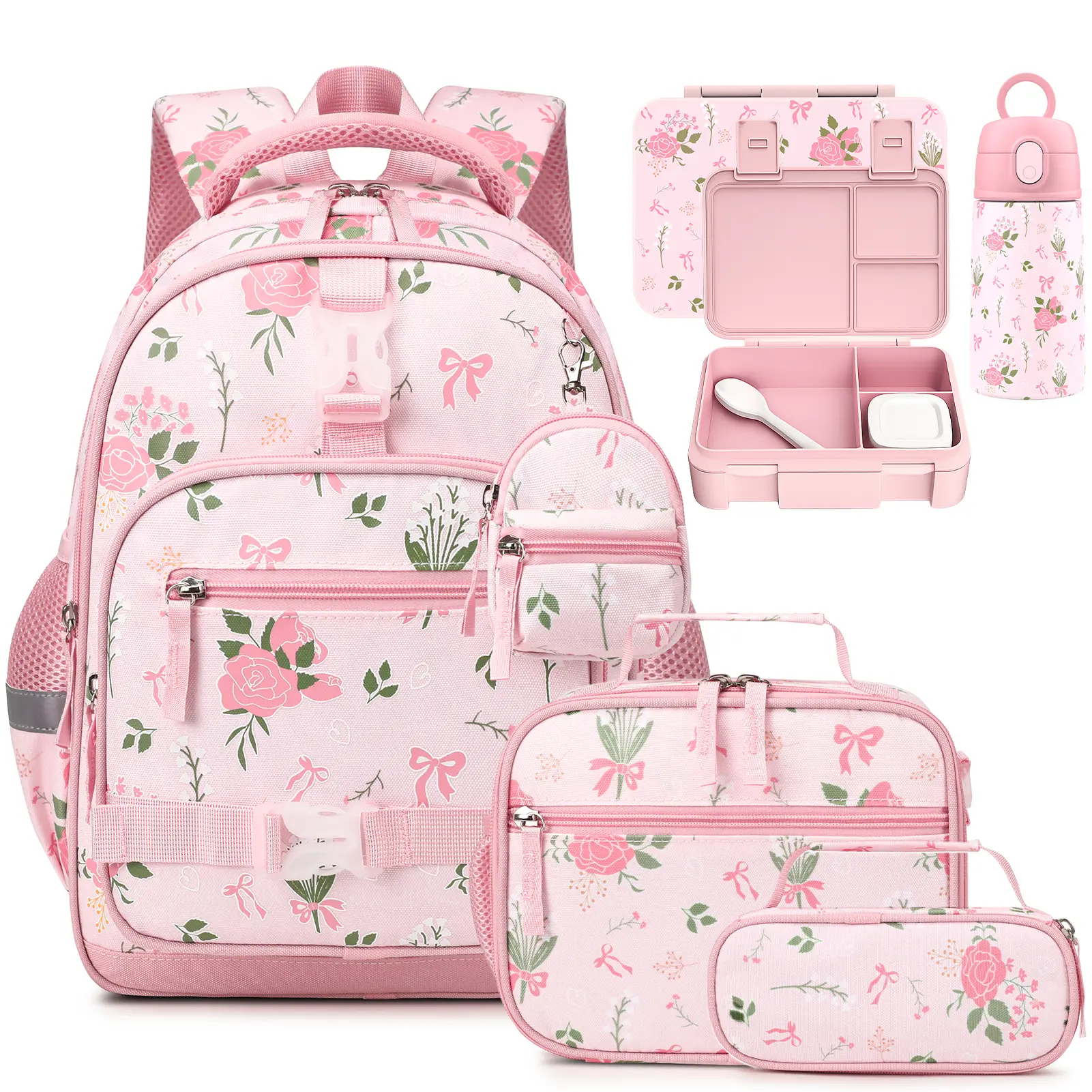 SIMILOVE Butterfly 5-8 Years Toddler Girls 5PCS Luminous 15in Backpack Set, 13oz Insulated Water Bottle, 3PCS Set Components, Safe Materials Backpacks for School Days, Elementary/Preschool Graduation Party Gift