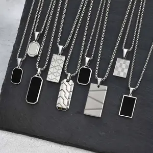 Small Dogtags Pendant Necklaces for Men Boys,Black Silver Color Stainless Steel Military Dog Tag with Box Chain Gift to Him