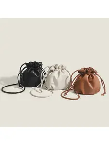 Women's  Drawstring Bucket Bag - Soft Ruched Cloud Pouch, Minimalist Crossbody Bag with Adjustable Strap