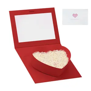Gift Boutique Valentine's Pink Heart Flower Box Gold Ribbon Clear Top Window Lid Cardboard Fillable Packaging Boxes Treat Floral Candy Chocolate Gifts