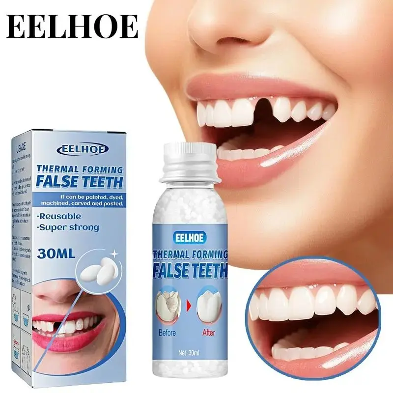 EELHOE Moldable Dental Gel Dentures Temporary Fillings for Broken Teeth, Cavities & Gaps | Shapeable Tooth Repair Kit with Dental Glue Film & Makeup | Oral Care Fake Tooth Replacement Solution Reusable Natural Smile Dental Veneers