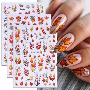 Autumn Maple Leaf Nail Art Stickers, Pumpkin Squirrel Self-Adhesive Nail Decals, Fall Design Women's Manicure Decoration, 3 Sheets