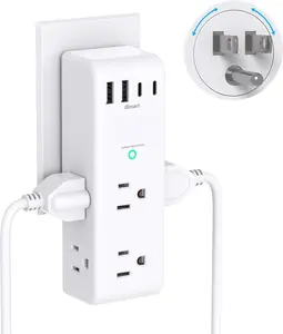 10-in-1 Surge Protector Outlet Extender with Rotating Plug, 6 AC Outlets, 4 USB Ports (2 USB-C), 1800J Wall Charger Power Strip for Home, Office & Travel