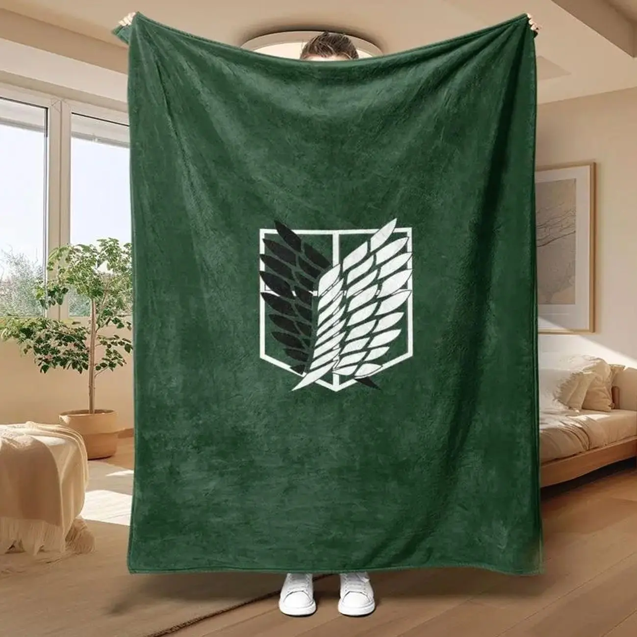 Anime Wings Crest Flannel Throw Blanket - Soft Lightweight Scout Emblem Blanket - Cozy All Season Bed Sofa Decor Gift