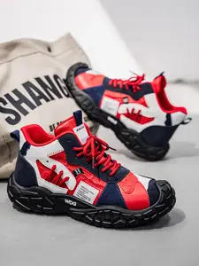 Men's High-Top Patchwork Colorblock Casual Shoes, All Season Textile Sneakers, Mid Top Outdoor Walking Training Hiking Shoe, Lightweight Hiking Shoes