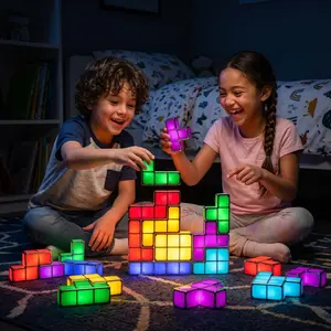 DIY Tetris Puzzle Night Light - Stackable Lamp - Novelty Desk Lamp Induction Interlocking Desk Lamp - Multi-Color Blocks