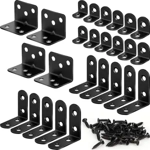26 count L Bracket Corner Brace Kit, 3 Sizes Stainless Steel L Brackets for  Shelves, 90  Right Angle Bracket, Black Metal Corner Brackets for Furniture Cabinet Drawer Chair (with 88 Screws)