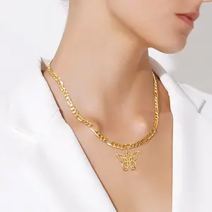 U7 Figaro Chain Choker Hollow Out Butterfly Pendant Necklace Women Jewelry