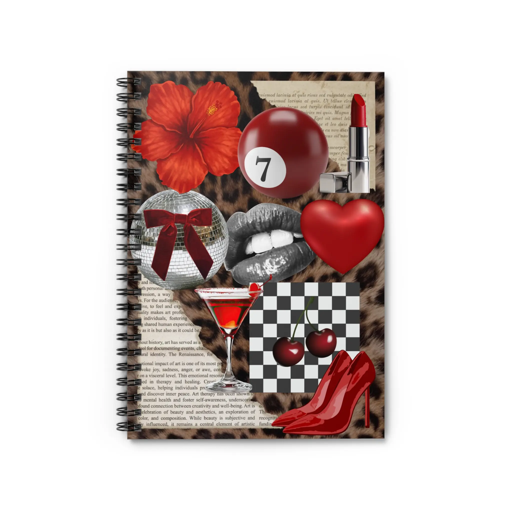 Red Aesthetic Collage Notebook | Cherry Red Glam Journal | Fashion Vintage Aesthetic | Ruled Journal