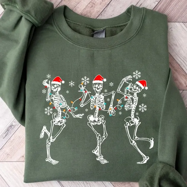 Christmas Dancing Skeleton Sweatshirt, Skeleton Christmas Shirt, New Year Shirt, Christmas Lights Shirt, Holiday Sweater, Christmas Crewneck Trendy Winter Hoodie - Soft Cute Sweater - Cozy Aesthetic Pullover Top