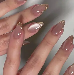 cat eye gold french nails/ hand painted nails /custom press on nails/ hand made Press on Nails/Faux Acrylic Nails/ Gel Nails/Press on Nail
