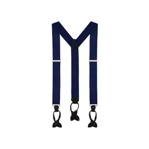 Navy Suspenders - Adjustable Length with Button Closure, Heavy Duty Metal Adjusters & Leather Button Ends
