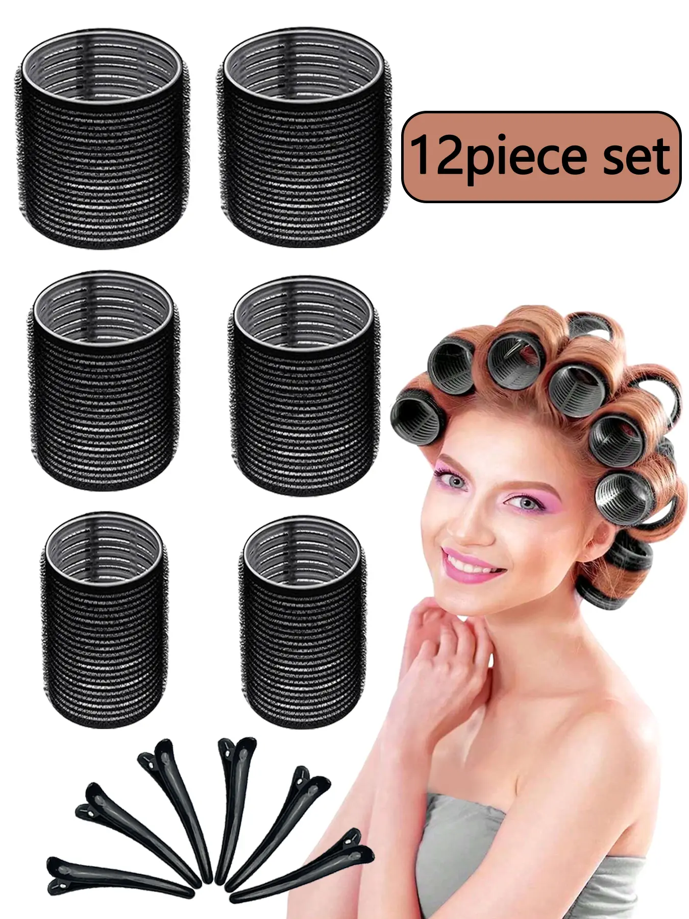 4-12piece/set Hair Curlers Rollers Large Hair Rollers With Clips, Self-Grip Hair Curlers, Hair Curling Rods, Suitable For Long/Medium/Short Hair, Bang, Diy Curlers Hair Rollers Wave 2.36in,1.9in Couple Gift New Year curly tool, Hair Tools For Styling