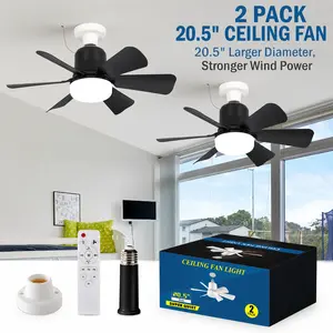 2 Pack 20.5"Socket Ceiling Fan with Light, Stronger Airflow,LED Lighting Fan with Remote Control, Ceiling Fan Light for Bedroom, Garage, Kitchen, Toilet, Ceiling Lights, Ceiling Light Fixture