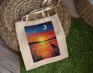 Sunset Heron Tote Bag - Cute Tote Bags, Tote Bag, Aesthetic Tote Bag, Tote Bag Aesthetic, Heron Tote Bag, Book Bag, Grocery Bag #1537