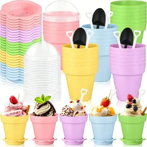 10/25/50 Sets Plastic Cake Cups with Lids, Scoop, and Tray, Ideal for Birthday Parties, DIY Baking, Ice Cream, Yogurt Containers