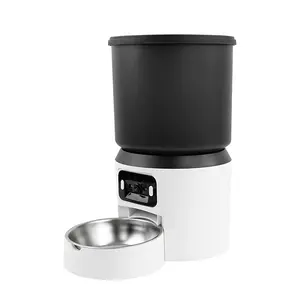 4L Large Capacity Smart Dog Device Automatic Feeder with Video, Stainless Steel Bowl, Timed Feeding, Easy Clean, No Power Plug Needed