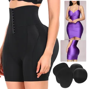 Women Hip Padded Butt Lifter Shapewear Tummy Control Shorts Hook Closure Removable 4 Pads for Bigger Butt