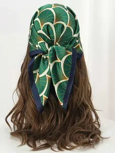 Boho Women's Geometric Print Decor Square Scarf, Fashionable Soft Comfortable Scarf for Travel Wear, Casual Versatile Scarf for Women & Girls, Hijab, Boho Style Scarf, Bandanas, Turban Hijab