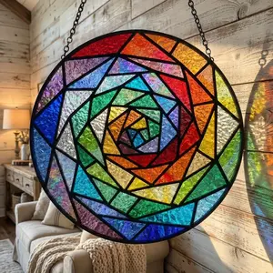 Rainbow Stained Acrylic Suncatcher – Celestial Window Hanging – 70th Birthday Gift for Mum