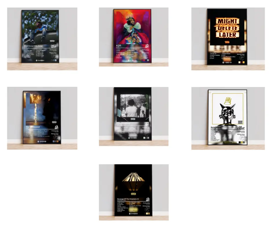 J.Cole Bundle Album Posters – Hip Hop Wall Art for Bedroom & Living Room, No Frame