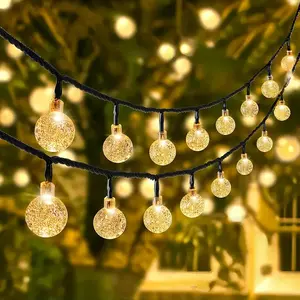 Solar Outdoor Decorative String Lights, 50/100 LED, 8 Lighting Modes, Crystal Ball Bubble Solar Lights for Garden Tree Yard Wedding Party Holiday Christmas