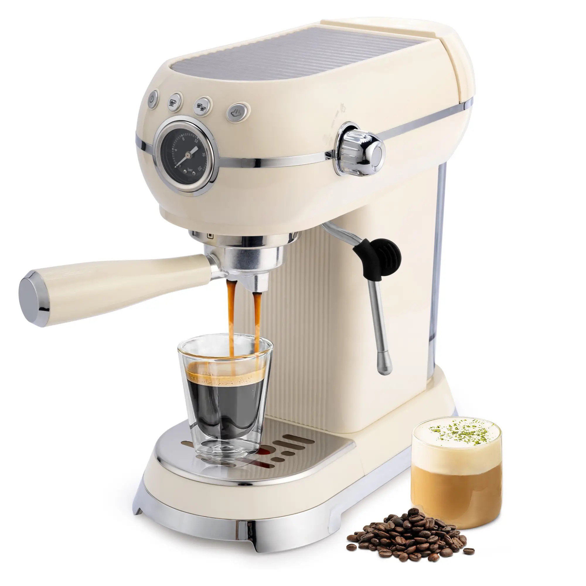 SUSTEAS Espresso Machine with Milk Frother, 20 Bar Espresso Maker for Latte and Cappuccino, Expressions Coffee Machine with Removable Water Tank, Beig