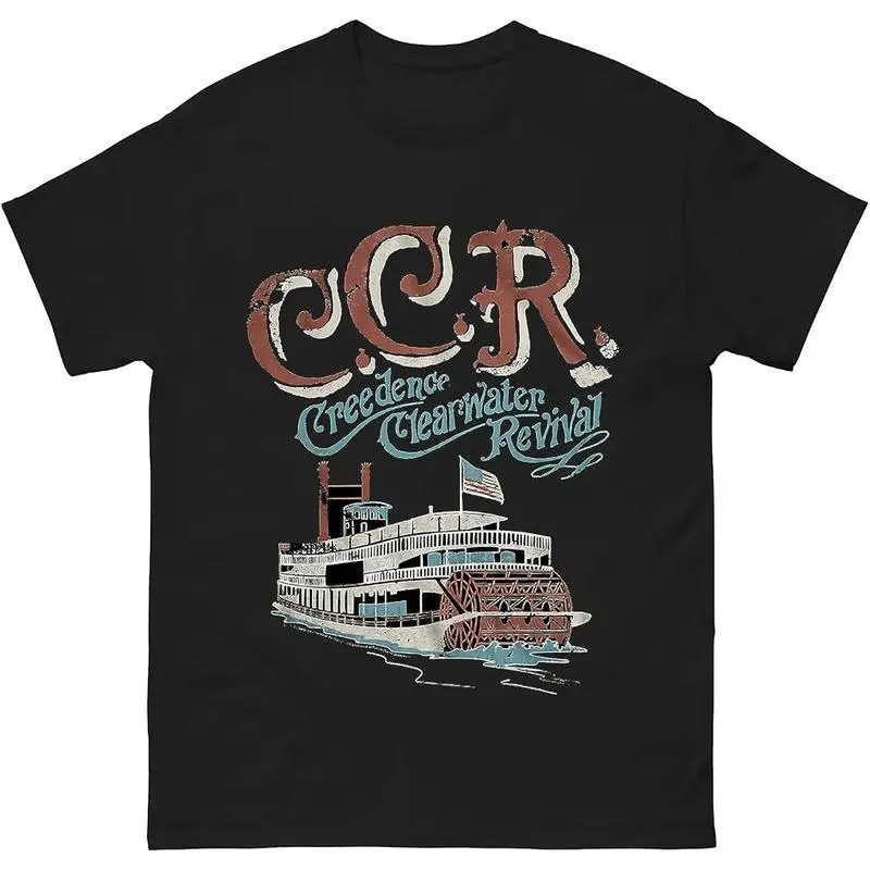 CCR Band Tribute Retro Tee Creedence Clearwater Revival with Steamboat Graphic Black T Shirt Cotton Menswear Top Casual Tshirt streetwear