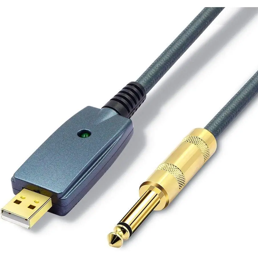 USB Guitar Cable -USB Interface Male to 6.35mm 1/4" TS Mono Electric Guitar Converter Cable, Guitar Computer Connector Cord Adapter for Instruments Recording Singing Etc(Blue Grey-3M