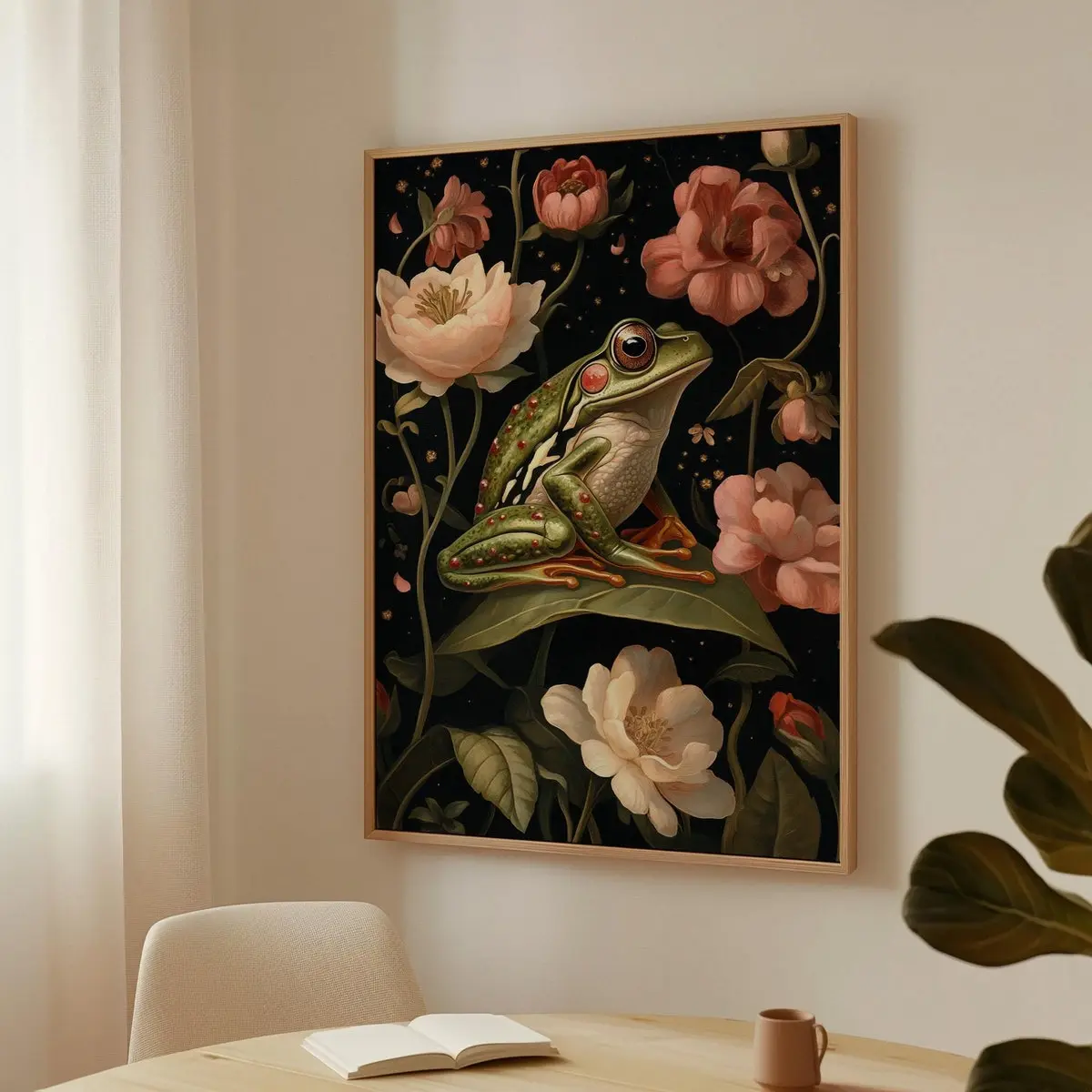 Vintage Frog Wall Art, Botanical Amphibian, Cottagecore Nature Print, Mystical Wildlife Decor, Dark Academia Frog Painting, Unframed