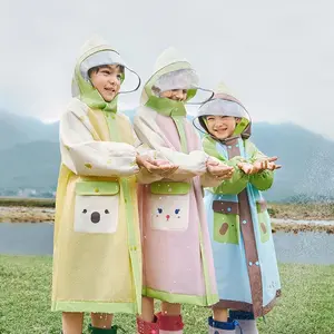 Korean Cute Kids Raincoat Waterproof Children Animal Style Rain Poncho Rain Coat Jacket With Backpack Position Student RainWear