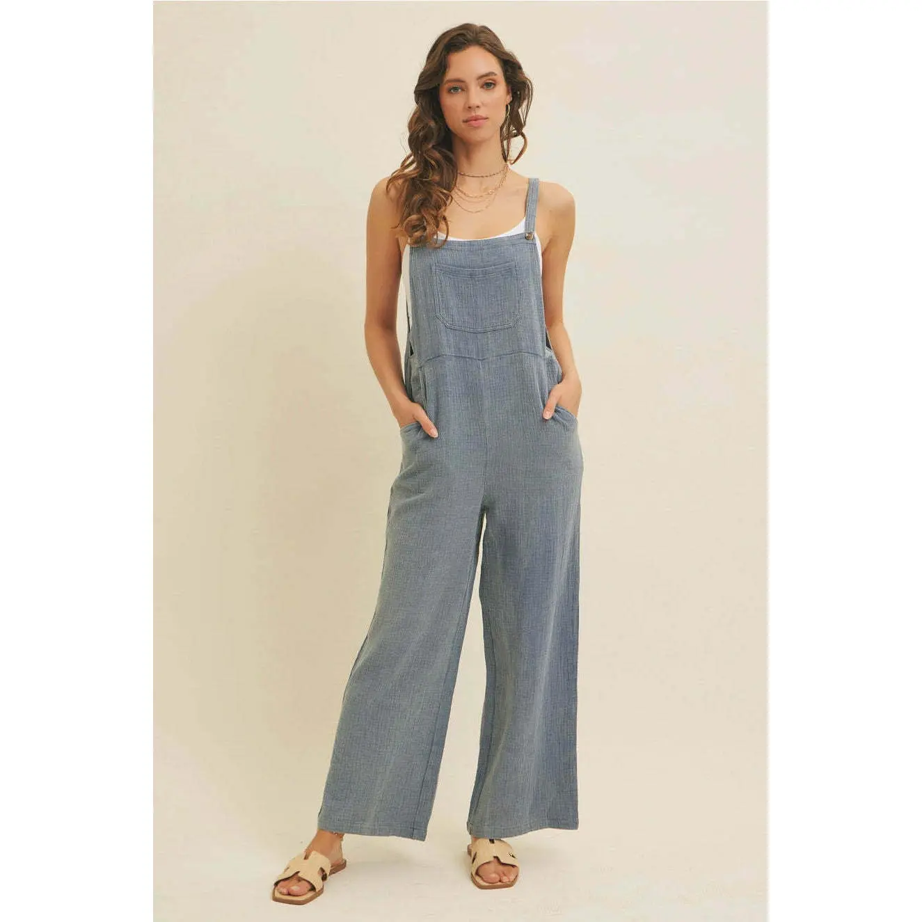 Mineral-Washed Gauze Overall Jumpsuit