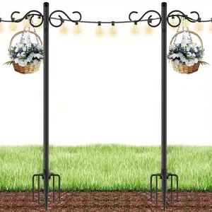 2 Pack Shepherd Hook 90 Inches, Adjustable Shepherd Hook, Suitable for Outdoor Flower Baskets, Lanterns, Wedding Decorations, Hanging Lights, Black