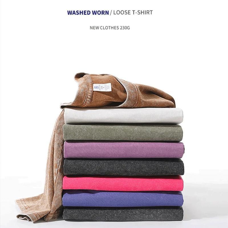 Retro Washed T-Shirt Double Sided Printed 230 Pure Cotton 'FAITH OVER FEAR' Letter Print Mens Casual Comfortable Fashionable Street Style Cotton Menswear Top Short Sleeve Crewneck Festive Tropical