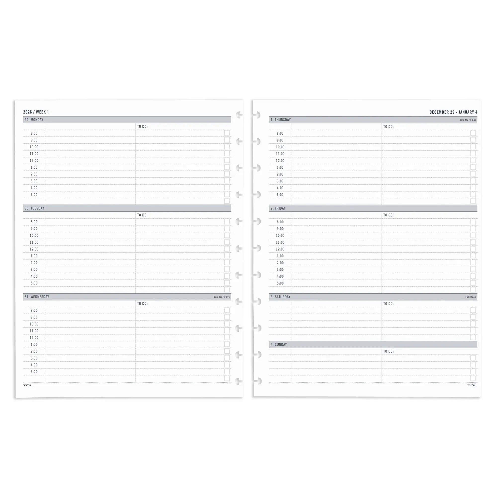 2026 TUL® Discbound Weekly Planner Refill Pages, Letter Size, January To December, TULLTFLRTIMERY26