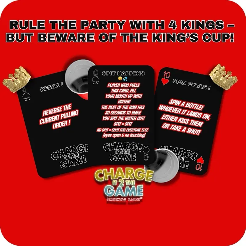 Charge It 2 The Game Drinking Cards - 4 Kings - Party Drinking Game - King’s Cup, Ring of Fire - Bachelorette, Birthday, Date Night, Travel & College Party Essential