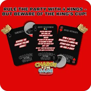 Charge It 2 The Game Drinking Cards - 4 Kings - Party Drinking Game - King’s Cup, Ring of Fire - Bachelorette, Birthday, Date Night, Travel & College Party Essential