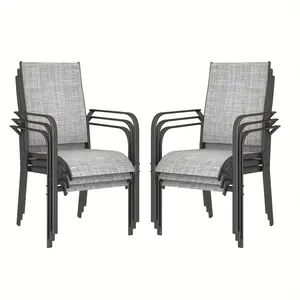 Patio Dining Chairs Set of 6, Outdoor Stackable Dining Chairs with Rustproof Frame, All-Weather Patio Chairs with Breathable Textilene Fabric & All-Weather Powder-Coated Metal Frame For Deck, Pool Side and Backyard, Brown