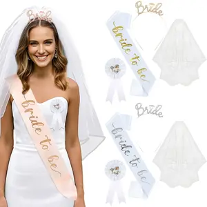Bridal 4-Piece Wedding Accessories Set - Veil, Badge, Headband, Shoulder Strap for European, American Cross-Border Brides-to-Be