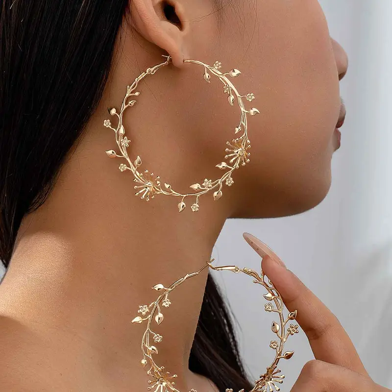 Fashionable Flower Design Hoop Earrings, Ear Hoops, Fashion Jewelry for Party, Daily Clothing Decor, Trendy All-match & Exquisite Jewelry for Birthday Gift, Casual Trendy Jewelry, Trendy Fashionable Accessories, Fashion Chic Accessories