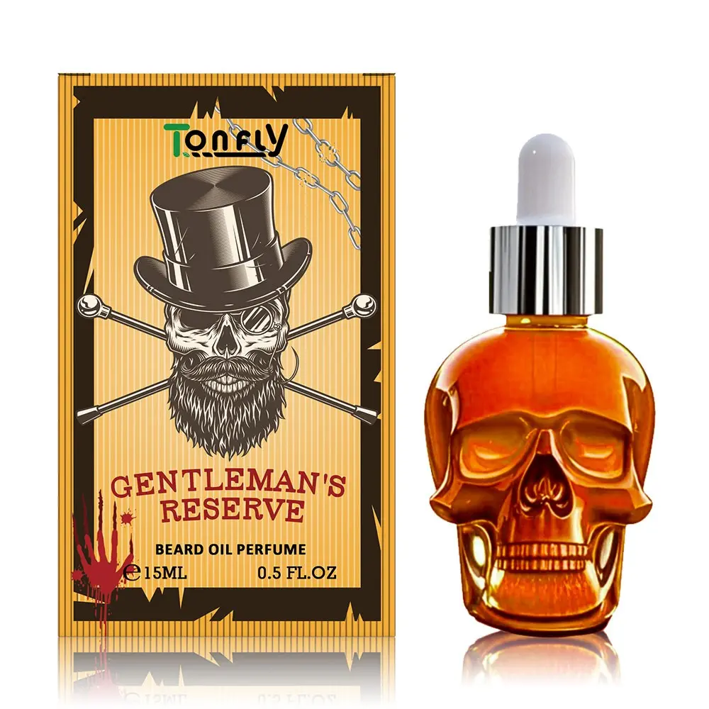 Tonfly Gold Skull Beard Perfume Oil 15ML, Non-Alcoholic Liquid Perfume, Aromatic Fragrance, Non-Toxic, Single Item, No Allergen, Made in China