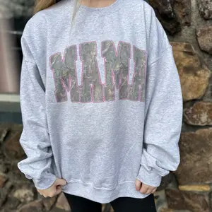 Mama Pink Camo Oversized Print Crewneck Sweatshirt