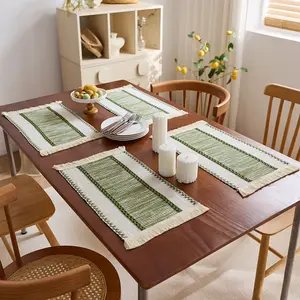 High-End Minimalist Cotton Woven Tassel Placemats – Heat Resistant & Non-Slip Table Mats for Dining & Kitchen Decor (11.8 * 19.6 in)